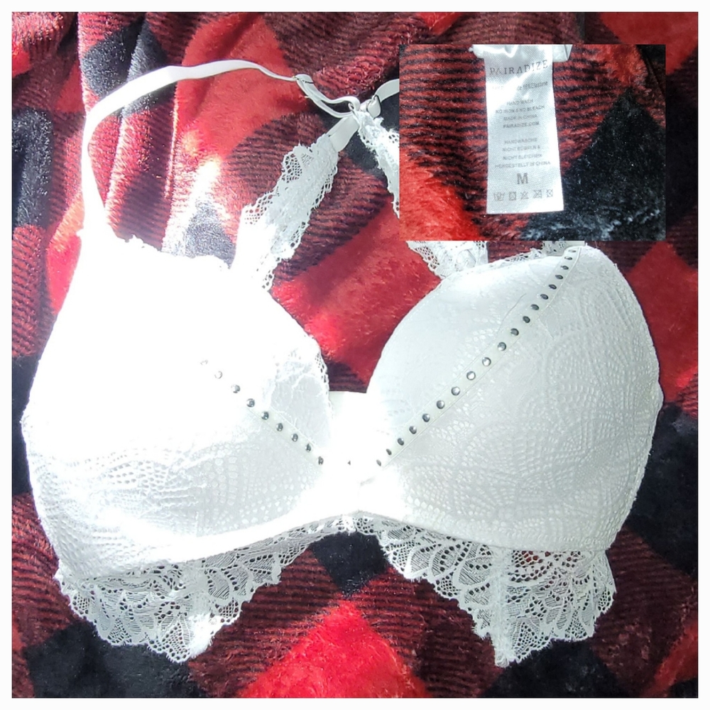 Bra white (NEW) - cross back - size 38C PLUS Garter Belt